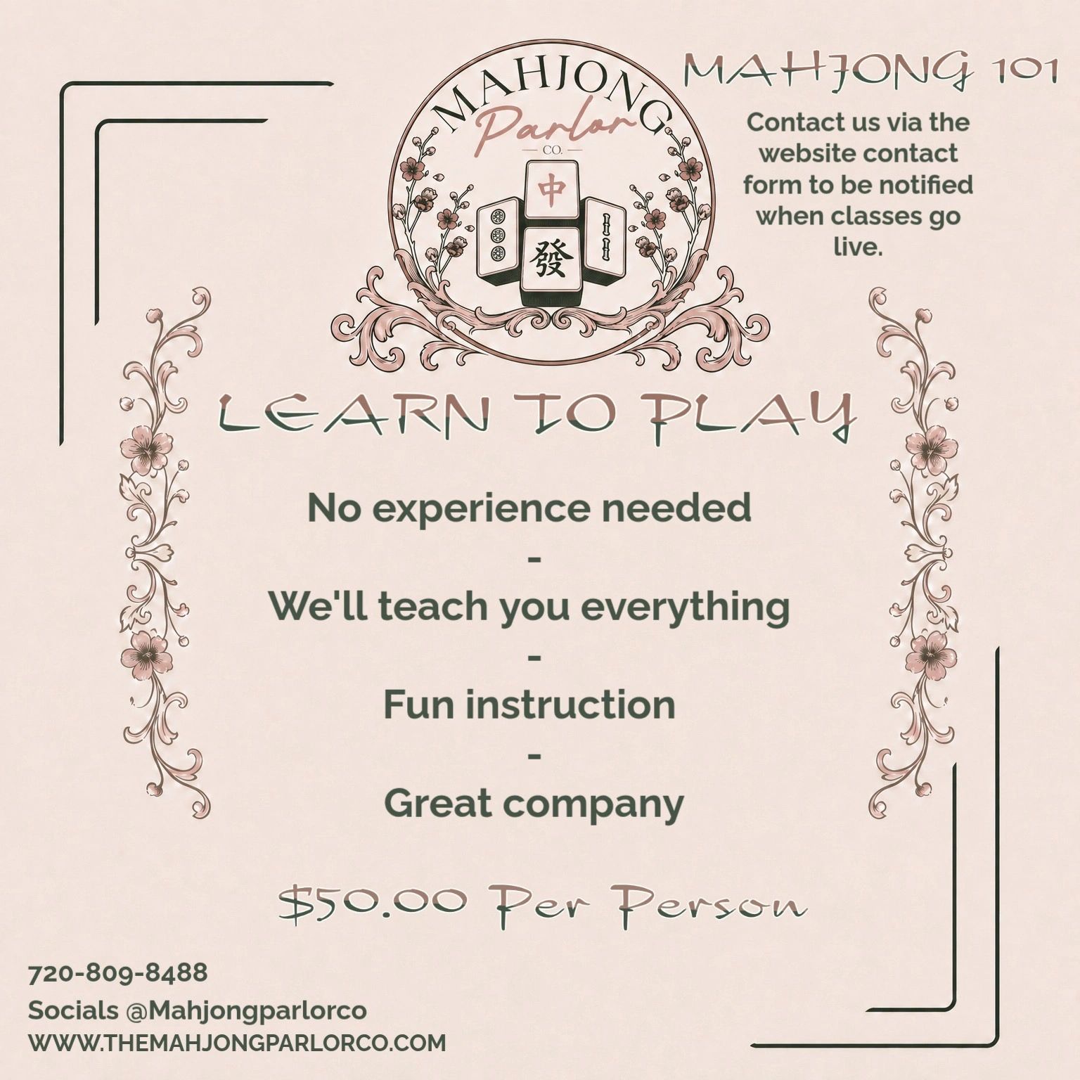 Beginner Mahjong class at The Mahjong Parlor Co, Denver